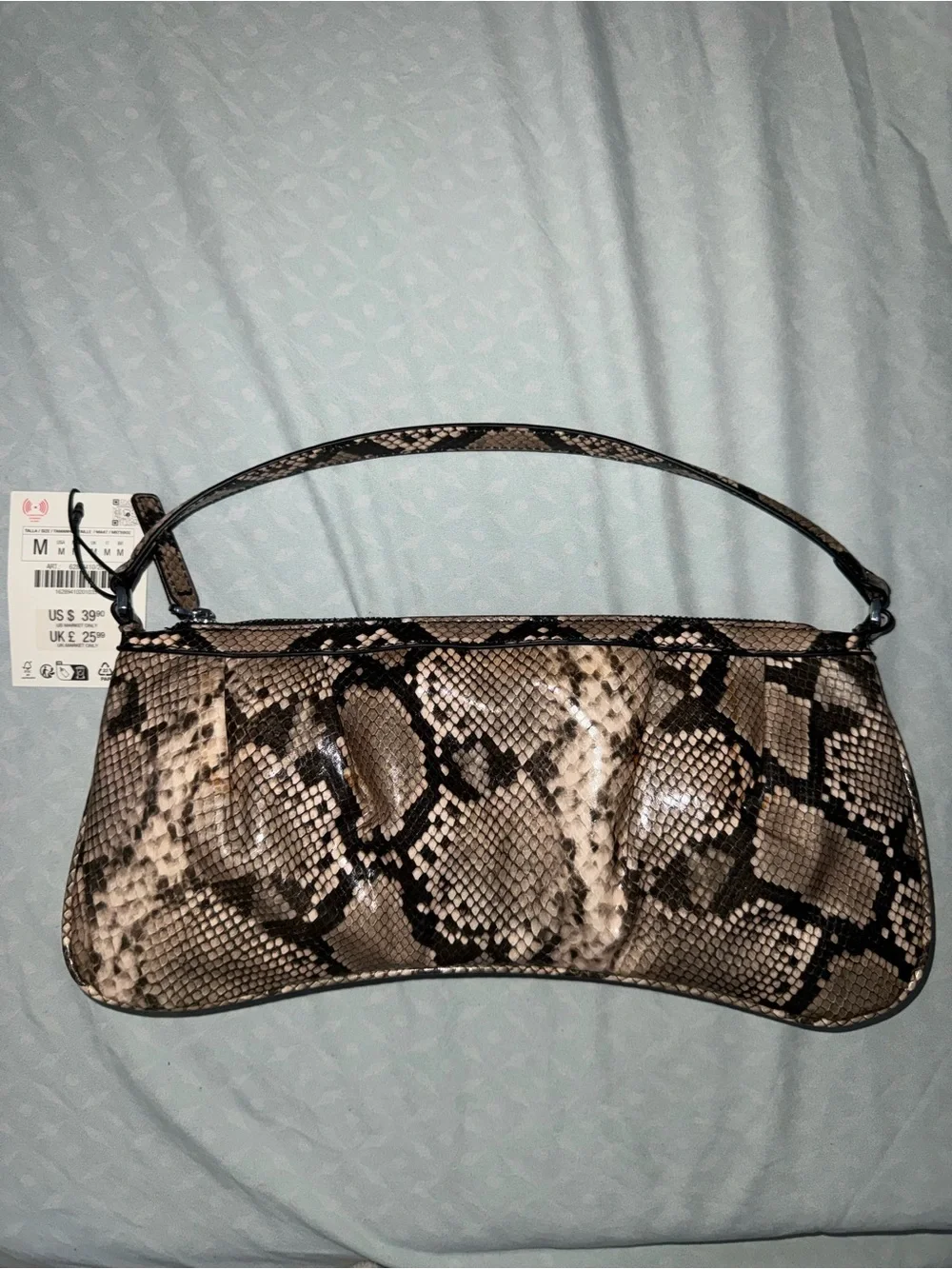 Zara Snake-Print Shoulder Bag in Brown, Black & Cream